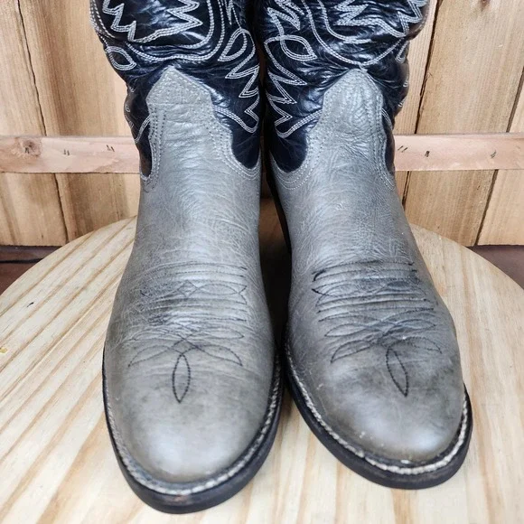 Vintage Nocona Buckaroo Tall Boots Mens 9.5 D Black Gray Leather Western Cowboy